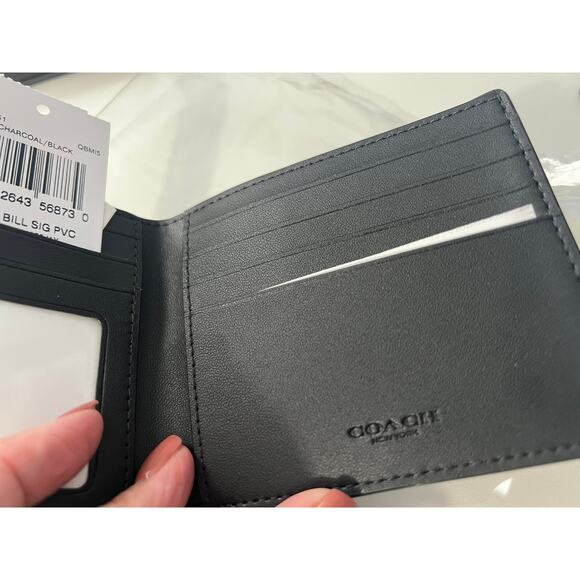 COACH MEN'S ID BILLFOLD SIGNATURE WALLET BLACK NWT - Picture 2 of 3